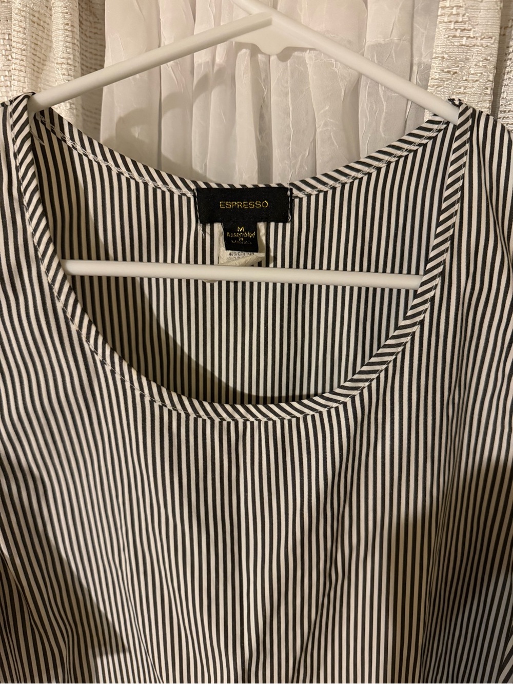 Espresso Black & WhiteStripe Scoop-Neck and Off the Shoulder Tank Dress